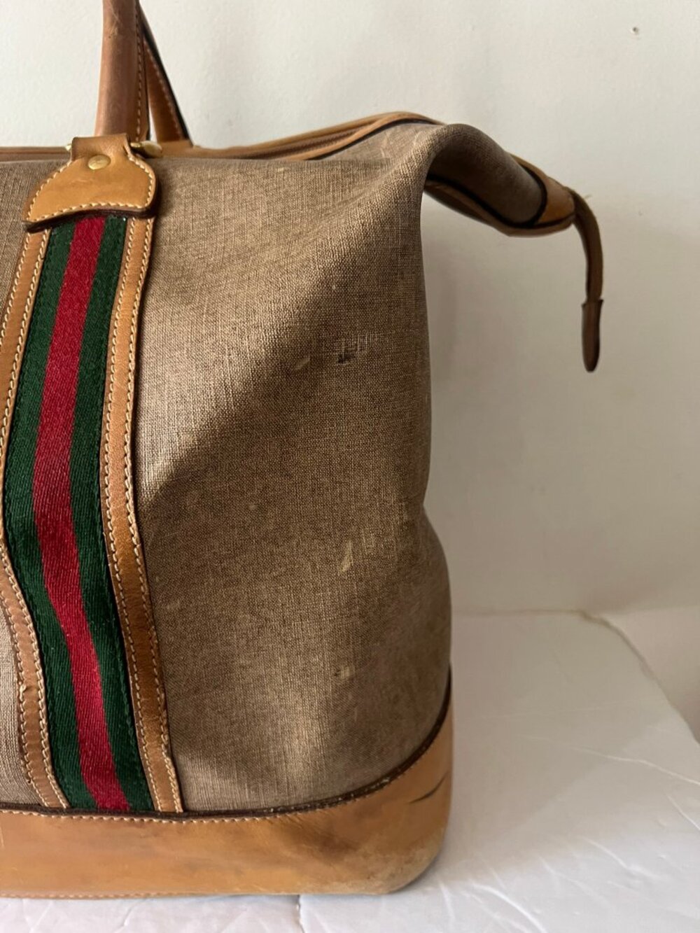 VINTAGE 70'S GUCCI BOSTON CANVAS DUFFLE TRAVEL BAG - Picture 4 of 17